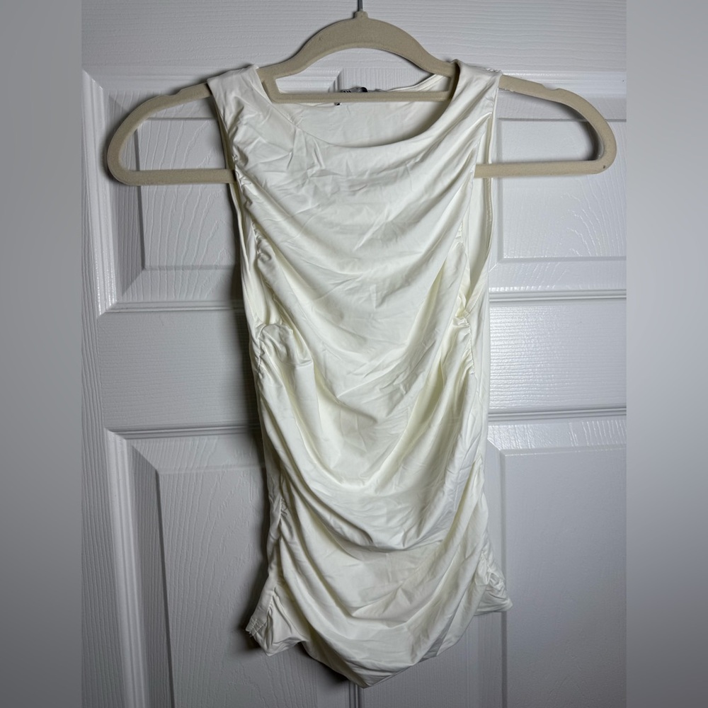 Zara Cream Ruched Sleeveless Top
